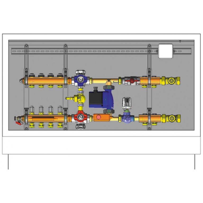 Шкаф управления для систем напольного отопления, дополнительно подключение двух нерегулируемых контуров (радиаторов), подключение справа, 7 ответвлений