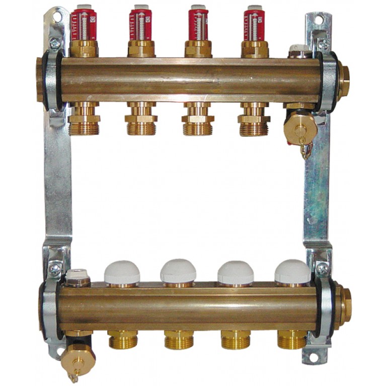 Комплект штанговых распределителей для напольного отопления DN 25  с расходомерами (6 отводов)