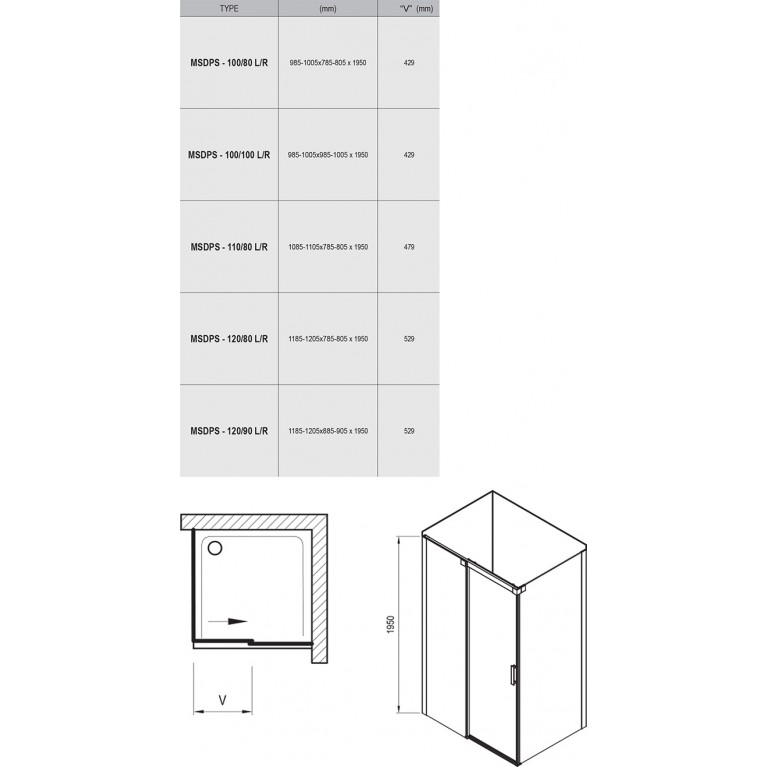 Душевые двери Ravak Matrix 110 см MSD2-110 R белый+transparent 0WPA4100Z1, фото 16