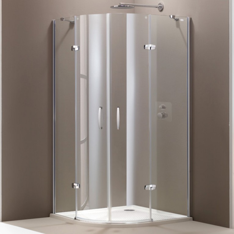 AURA ELEGANCE дверь двустворчатая  распашная с неподвижн сегментами 100*100см (проф мат сер, стекло прозр), фото 1