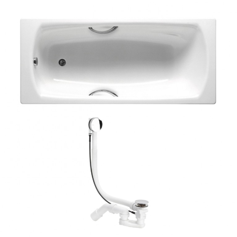 SWING ванна 180*80 см, із ручками + Сифон Viega Simplex для ванни, автомат 560мм, фото 1