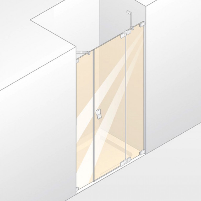 STUDIO BERLIN дверь распашная с неподвижным сегментом и доп элементом 211,5см*200см (проф  хром,стекло прозр Antiplaque)