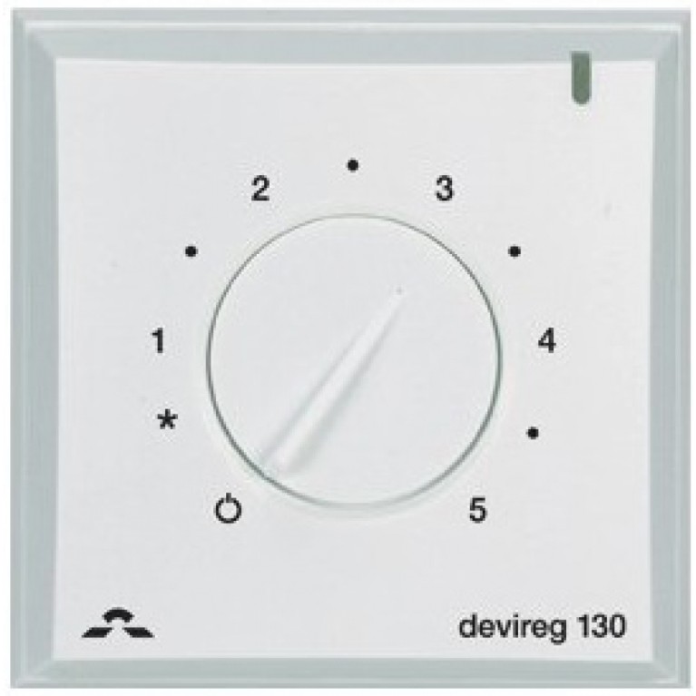 Терморегулятор DEVIreg 130, (+5+45С), механический, датчик на проводе 3м, 82 х 82мм, макс. 16А, белый, фото 1