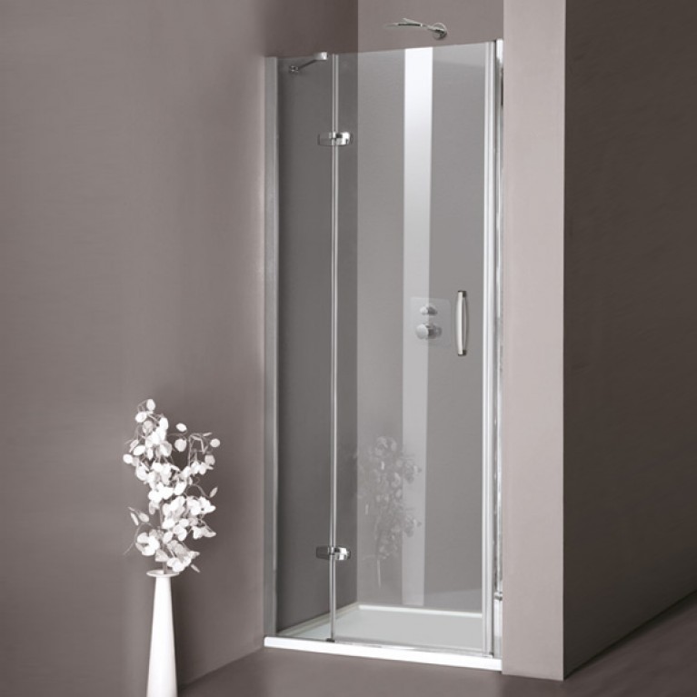 AURA дверь распашная с неподвижным сегментом для ниши , 70*200 см (проф глянц хром, стекло прозр Anti Plaque), фото 1