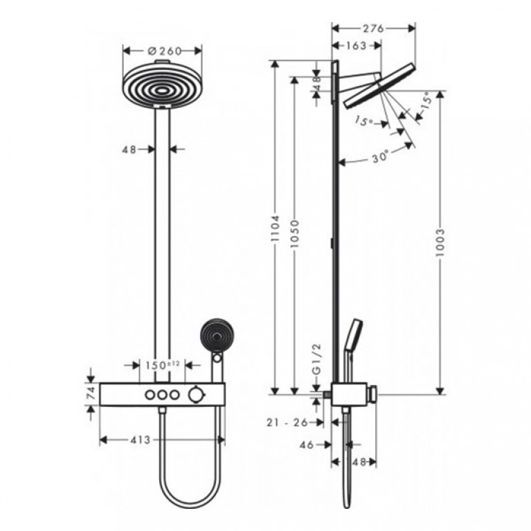 PULSIFY Showerpipe душевая система 260 2jet с ShowerTablet Select, черный матовый 24240670, фото 2