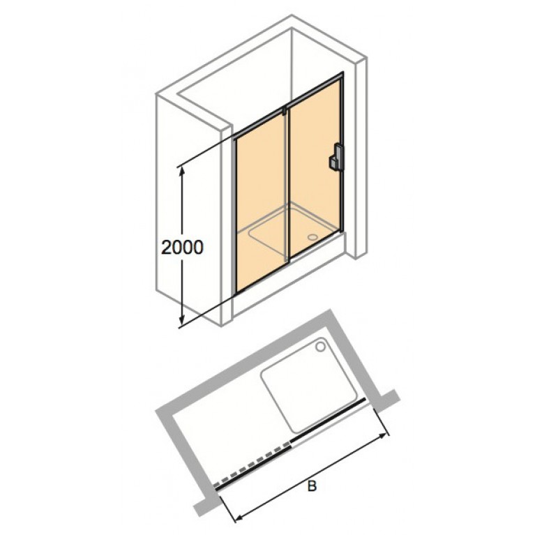 VISTA PURE двері розсувні з нерухомим сегментом 160*200см (проф хром, скло прозоре Anti Plaque) VT0402C91322, фото 2