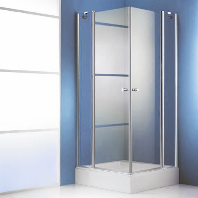 501DESIGN дверь 2 х створчатая распашная  с неподвижным сегментом  ST900 (профиль глянц хром, стекло прозр), фото 1