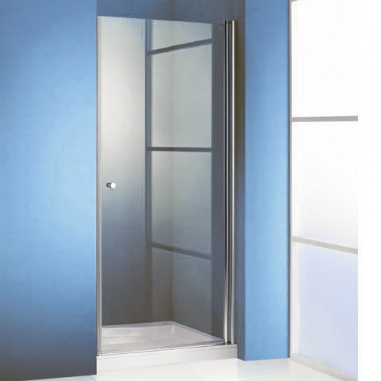 501DESIGN дверь распашная ST80 (проф  глянц хром, стекло прозрачное Anti Plaque), фото 1