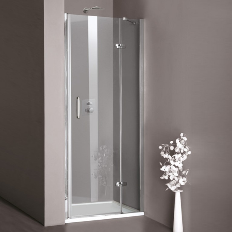 AURA дверь распашная с неподвижным сегментом для ниши (профиль глянц хром, стекло прозр), фото 1