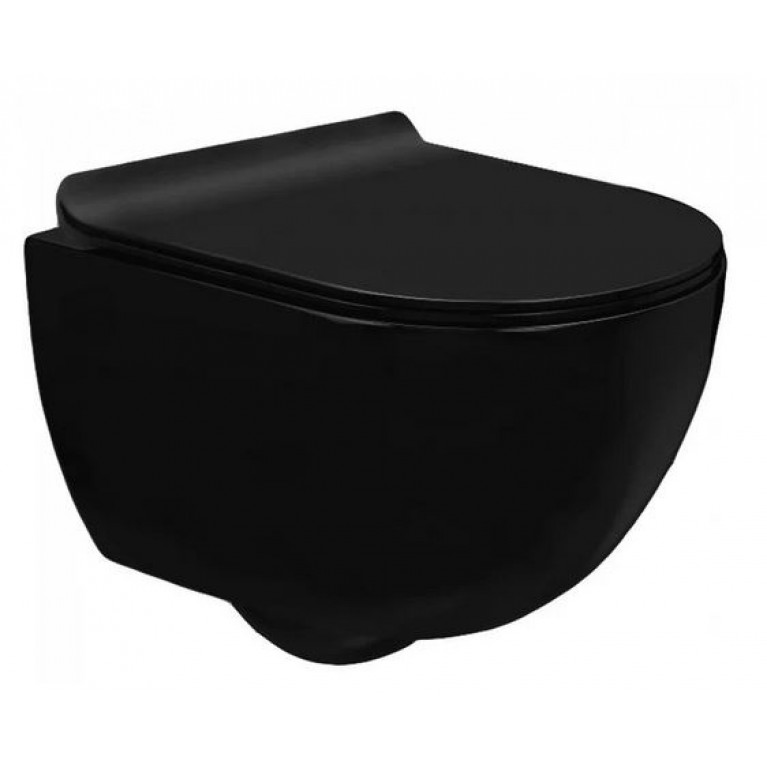 Унитаз Rea Carlo подвесной, черный глянцевый + сиденье дюропласт soft-cloth (REA-C8405G)