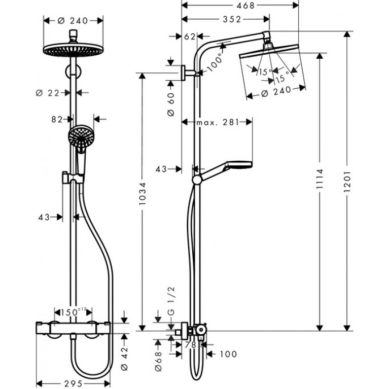 Crometta S 240 1jet Showerpipe Душевая система с термостатом, хром 27267000, фото 2