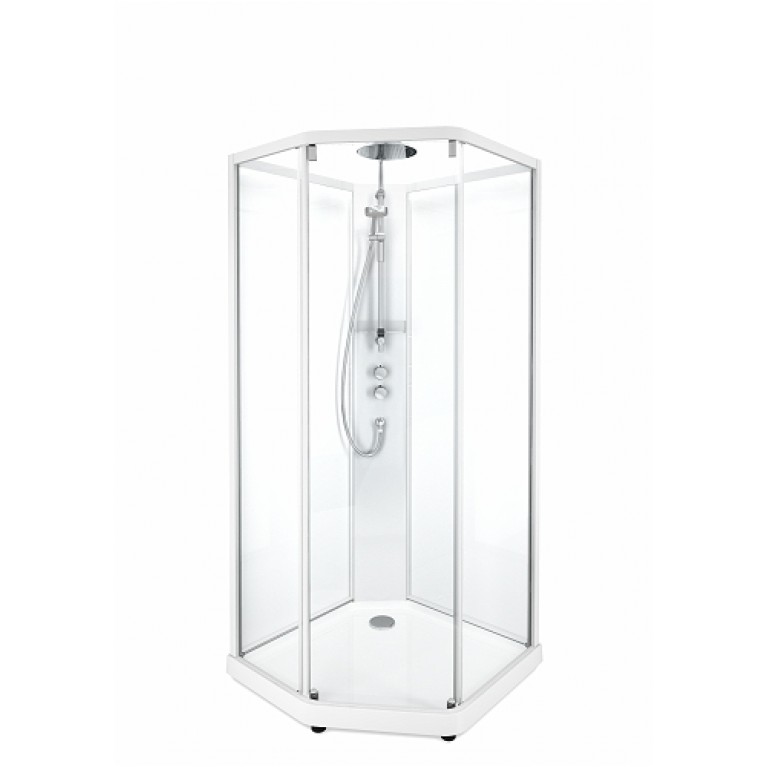 Передние стенки и двери к душевой пятиугольной кабине SHOWERAMA 10-5 Comfort 100х100 см, белый профиль/прозрачное стекло