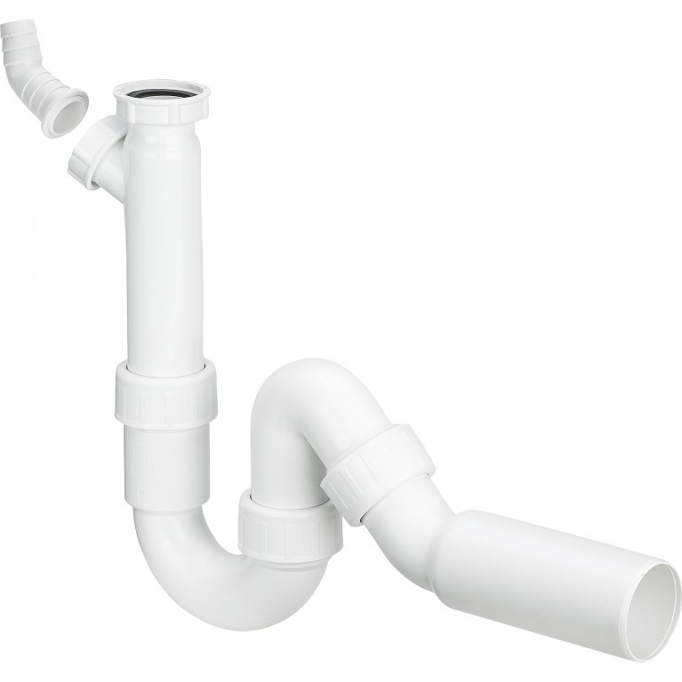 Сифон трубный для моек с отводным коленом 1 1/2, пластик (101800), фото 1
