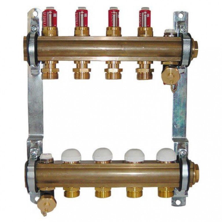 Комплект штанговых распределителей для напольного отопления DN 25  с расходомерами (6 отводов)