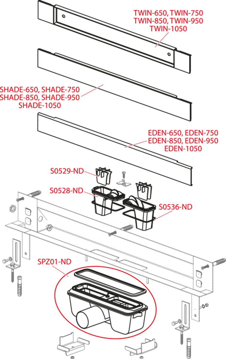 Запчасти для Дренажная система для монтажа в стену, накладная панель нержавеющая сталь-глянец (APZ5-EDEN-950) Арт.№ APZ5-EDEN-950