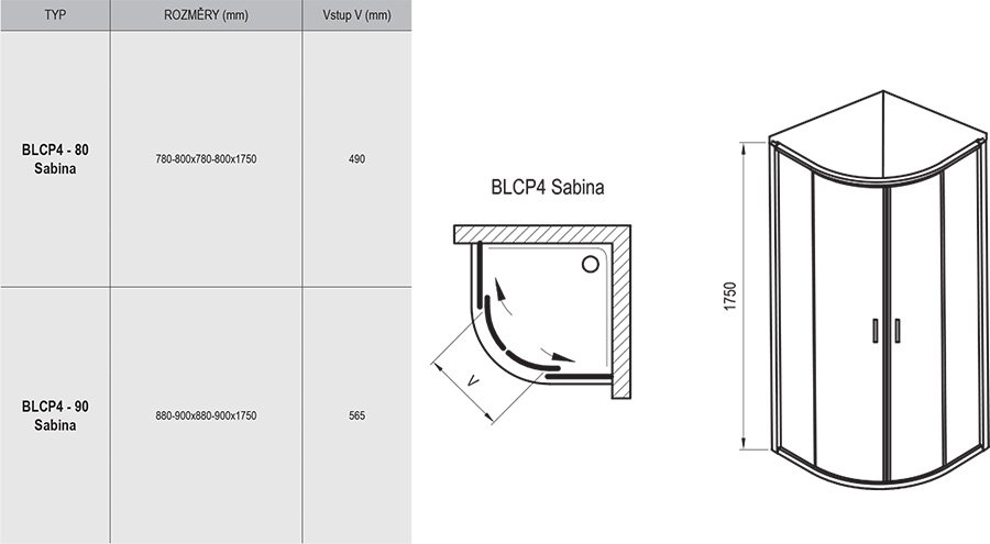 Душовий куточок Ravak Blix 90 см BLCP4-90 Sabina білий+grape, 3B270140ZG, схема - 1