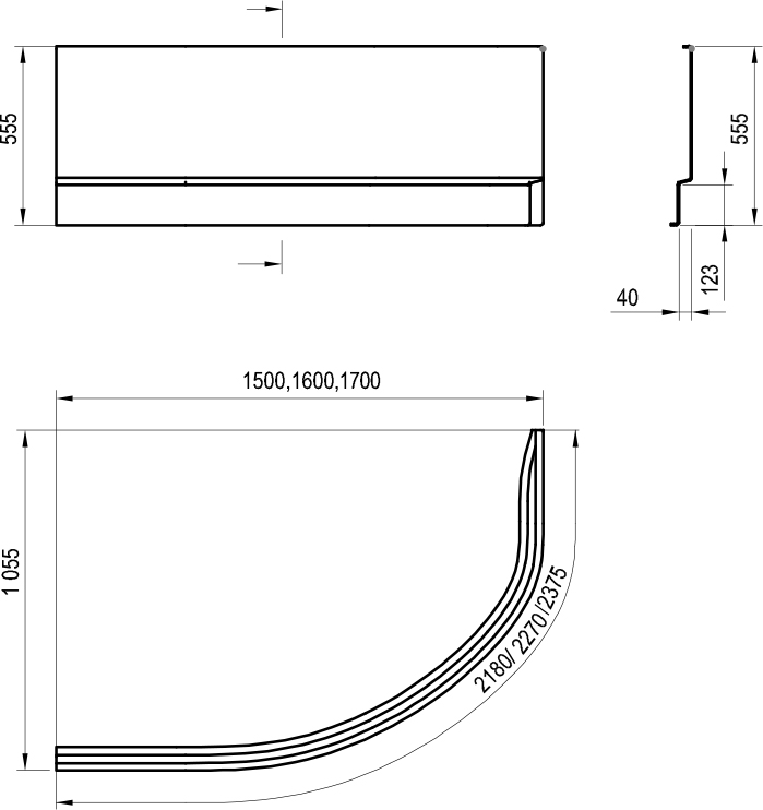 Панель для ванної кімнати Ravak A Rosa II 150 правостороння, CZJ1200AN0, схема - 1