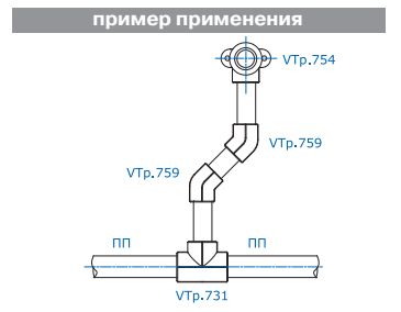 Фитинг полипропиленовый – угольник на 45° 25 мм, VTp.759.0.025, схема - 1