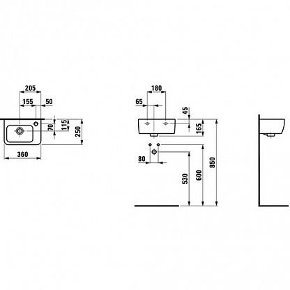Умывальник подвесной Laufen  Pro 36x25 ,  (H8169550001061), H8169550001061, схема - 1