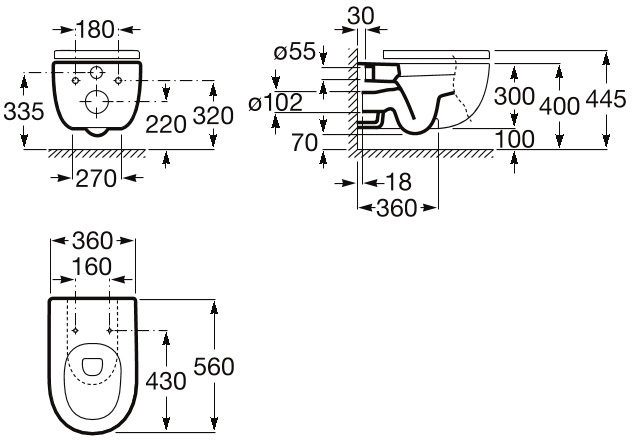 Унитаз подвесной Roca Meridian-N Rimless с крышкой (A34H240000), A34H240000, схема - 1