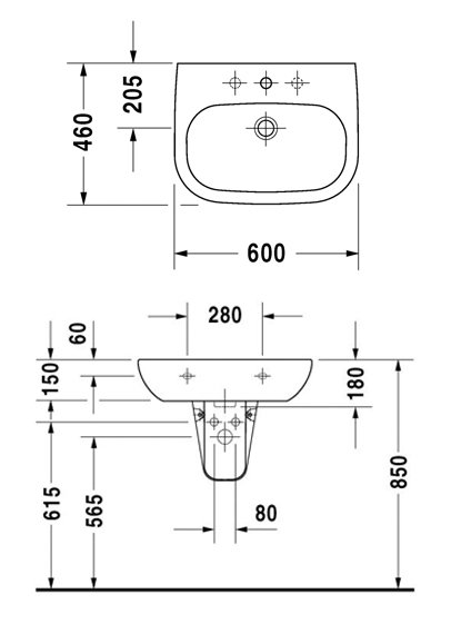 Умывальник подвесной Duravit D-Code 60x46 (23106000002), 23106000002, схема - 1