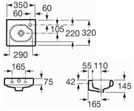 Умывальник подвесной Roca Meridian-N Compacto 35х32 (A327249000), A327249000, схема - 1